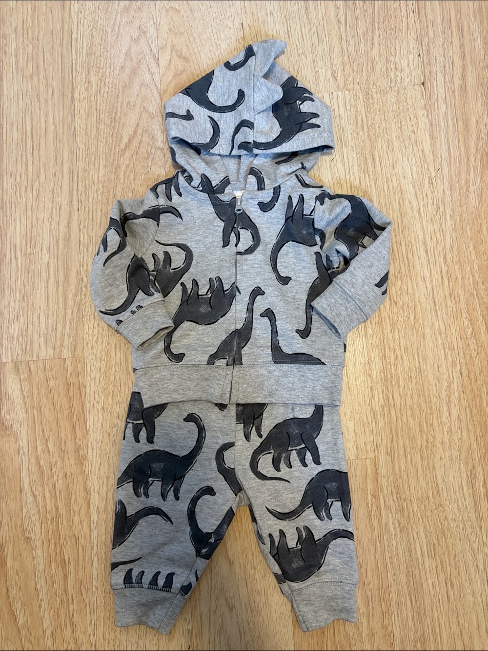 Carter's Gray Hoodie & Jogger Set with Black Dinosaur Print